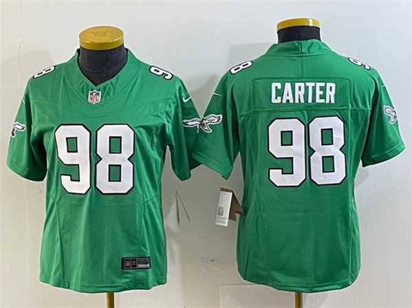Womens Philadelphia Eagles #98 Jalen Carter Green 2023 F.U.S.E. Stitched Football Jersey(Run Small)
